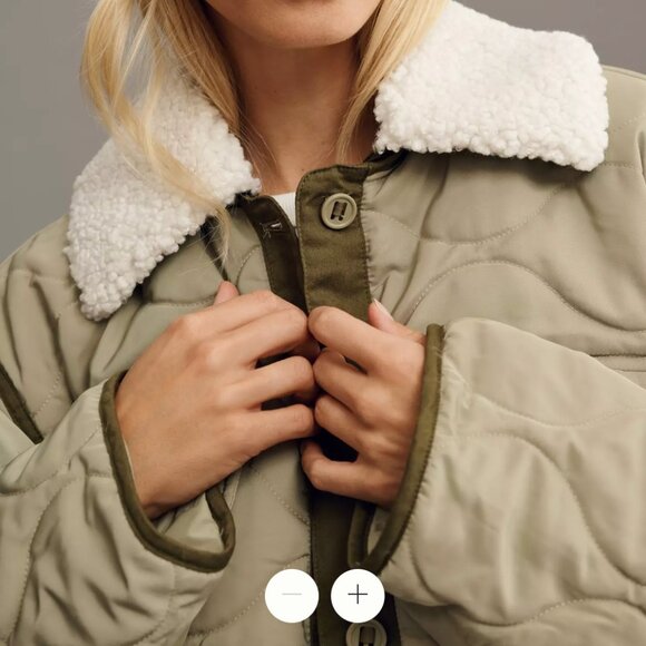 By ANTHROPOLOGIE Quilted Sherpa Collar Shacket w/ Removable Collar | Size Large - Picture 4 of 9